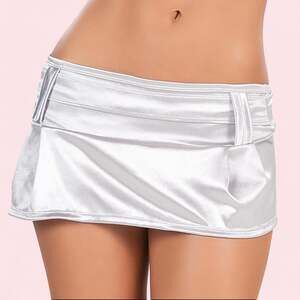 Vintage Y2K Deadstock Espiral Silver Micro Mini Skirt — Low Rise, Size S/M